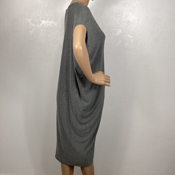 Athleta Draped Heather Gray Short Sleeves Midi Dress - Picture 2 of 8